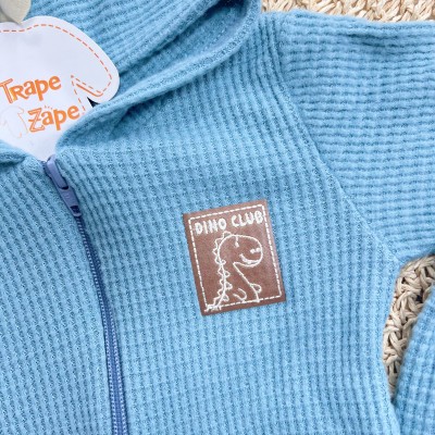 Conj. Jaqueta com Capuz de Dino e Calça em Malha Wafle - Azul